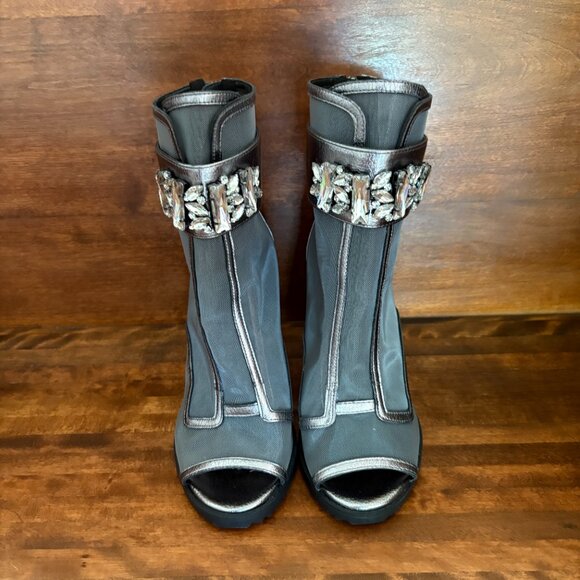 Karl Lagerfeld Paris Blayze Peep Toe Bootie Women Size 8.5 Silver/Grey New - Picture 3 of 12